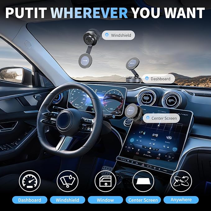 Car Phone Holder, 360°Adjustable Magnetic Phone Holder for Car,Super Magnetic Suction Cup Phone Mount,Phone Holders for Your Car for iPhone 17 Pro Max 16 15 14 13 12 Air Plus