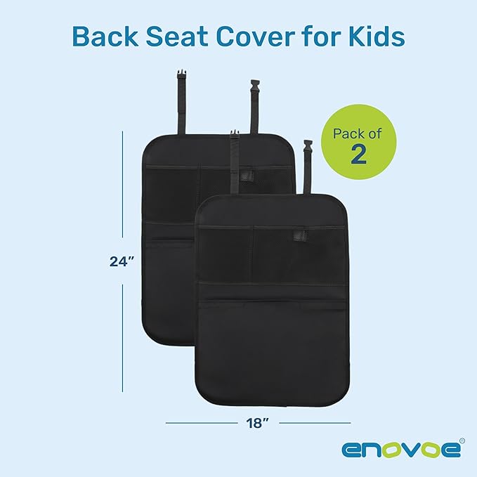 Enovoe Back Seat Cover for Kids Extra Large - 2 Pack with Multi Pocket Storage Organizer - Back Seats Protector for Upholstery from Dirt, Mud, Scratches - Waterproof Car Seat Protector for Kids