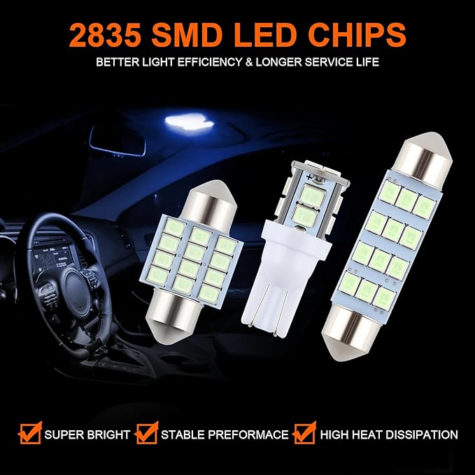 24 Pieces Dome Light LED Car Interior Bulb Kit Set 194 T10 DE3175 578 31mm 42mm Bulbs Interior Replacement Lights for Car Map License Plate Door Side Marker Cornering Trunk Light - Ice Blue
