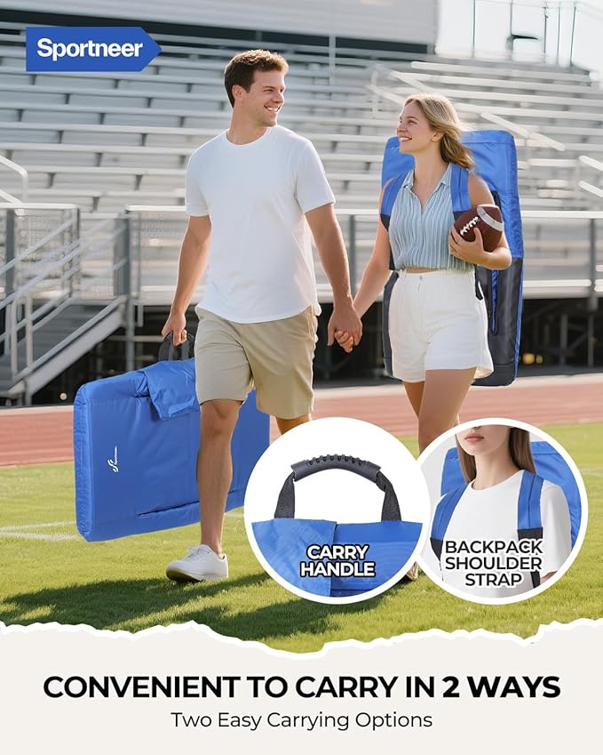 Sportneer Stadium Seats with Back Support: 2.5'' Thick Comfy Cushion 6 Adjustable Angle Bleacher Seat with Armrest - 2 Large Pockets, 2 Cup Holders Stadium Chair for Sport Events Concerts Parks