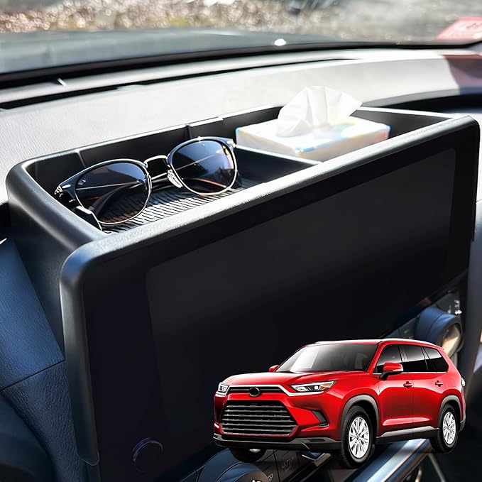 Dashboard Storage Tray Compatible with Grand Highlander 2024 2025 Accessories,Behind Screen Organizer Center Console Box for Grand Highlander,Hidden Storage Organizer Sunglass Tissue Holder