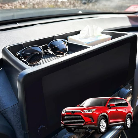 Dashboard Storage Tray Compatible with Grand Highlander 2024 2025 Accessories,Behind Screen Organizer Center Console Box for Grand Highlander,Hidden Storage Organizer Sunglass Tissue Holder