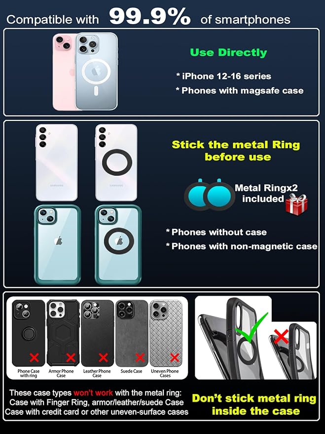 Upgraded 360° Vacuum Magnetic Phone Holder, Magnetic Car Phone Mount, Hands-Free Suction Cup Phone Holder for Car/Gym/Mirror/Shower, Car Mount Compatible with iPhone 17 Pro Max/Android