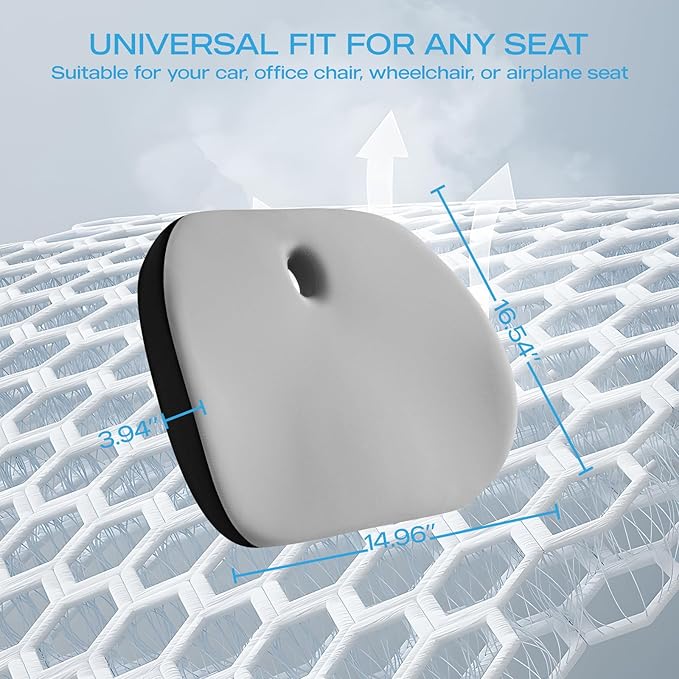 Road Comforts Premium Memory Foam Seat Cushion – Office Chair Cushion, Car Seat Cushion – Chair Cushions for Back & Sciatica Pain Relief – Seat Cushions for Office & Desk (Gray)