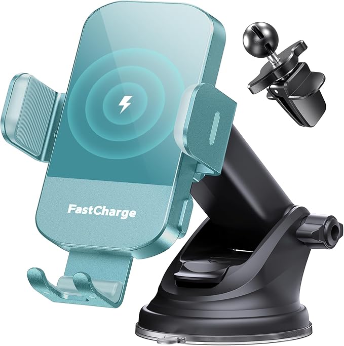 CHGeek Wireless Car Charger, 15W Fast Charging Auto Clamping Car Charger Phone Mount Phone Holder fit for iPhone 16 15 14 13 12 Pro Max 11 XR XS, Samsung Galaxy S25 Ultra S24 S23 S22, Dark Teal