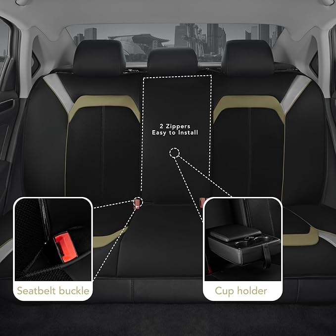 PIC AUTO Car Seat Cover – Silver & Beige Leather with Breathable Mesh Seat Cover for Cars, Stylish Two-Tone Leather Full Set Seat Covers, Universal Fit, Durable for SUV, Truck, Sedan, Vehicles