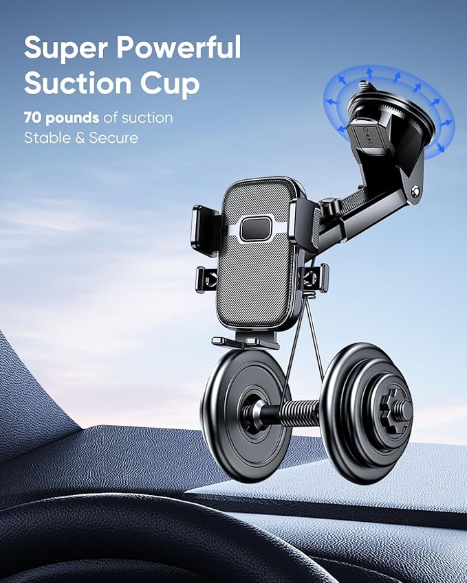 3 in 1 Car Phone Holder Mount, [1s Auto Lock] Phone Holders for Your Car, 360° Adjustable Dashboard Vent Windshield Cell Phone Cradle Clamp Clip for iPhone, Samsung, Google, 4.7-7" Android Smartphones