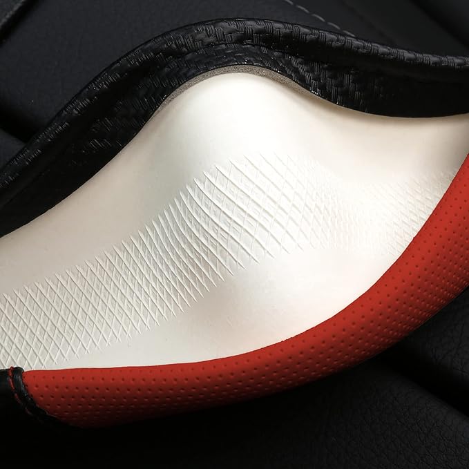 Car Steering Wheel Covers for Women Padded Carbon Fiber PU Leather Cute Auto Interior Accessories for Vehicle, Sedan, Universal, Anti Slip, Red, Standard Size, 14.75-15.15in