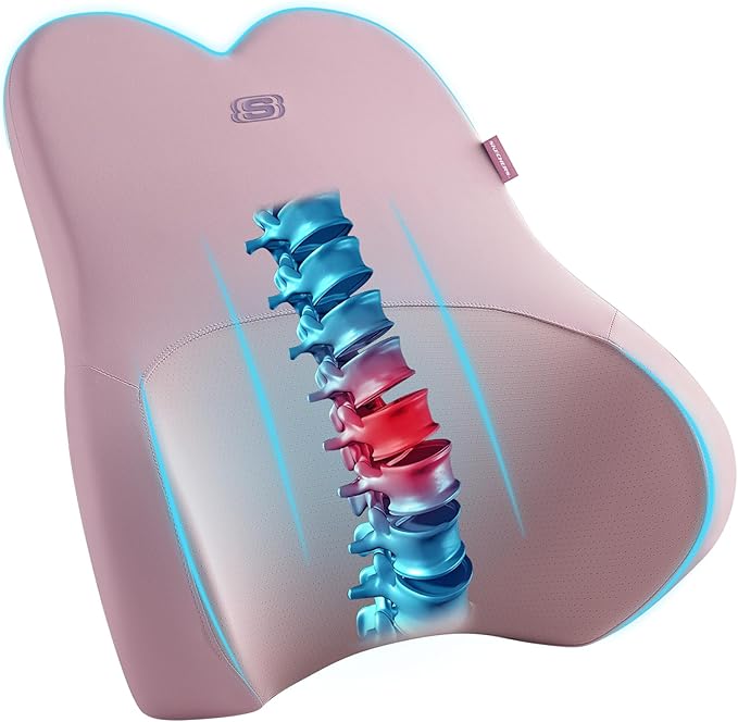 Skechers Air-Cooled & Memory Foam Lumbar Pillow,Lumbar Support Pillow for Office,Chair Lower Back Pain Relief Lumbar Pillow,Ergonomic Design Back Support Pillow for Office Chair,Car,Home,Travel,Pink