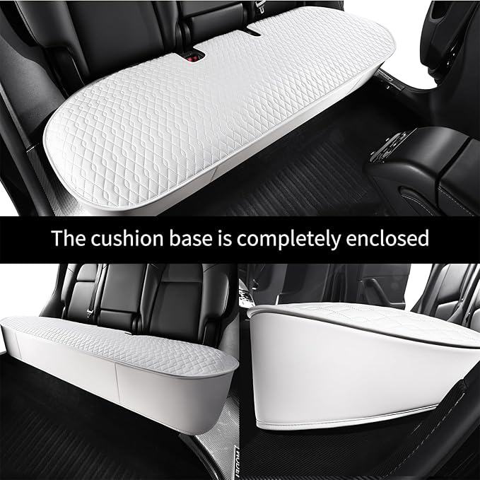 SanQing Car Seat Cover Luxury Napa Leather Rear Seat Covers for Model Y Car Seat Bottom,Original White Color Heavy Duty Seat Cushion Protector Without Backrest (White Rear, Model Y)