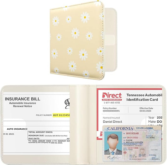 CoBak Car Registration and Insurance Holder - Small and Lightweight Vehicle Glove Box Car Organizer, Auto Truck Comparment Accessories Case for Essential Document, Driver License (Daisy)