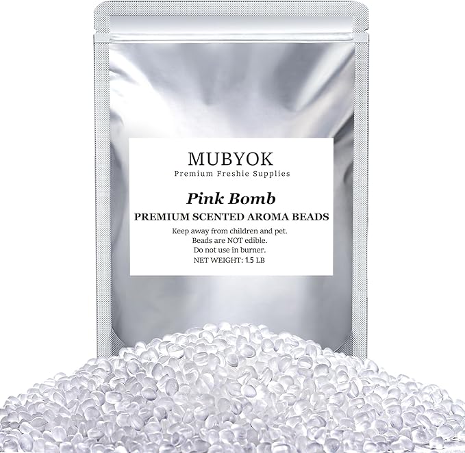 MUBYOK 1.5LB Pink Bomb Premium Scented Aroma Beads for Making Car Freshies Supplies PreScented Beads for Car Air Freshener Sachets Long-Lasing Scent