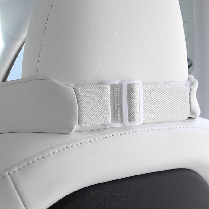 Car Headrest Memory Foam Neck Pillow for Driving with Leather Cover Soft Comfortable Seat Head Pillow Cushion for Most Cars SUV Sedan Home Office, White, 2PC