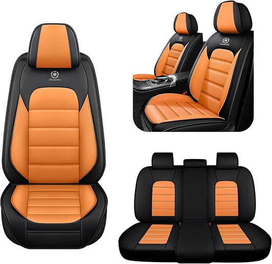 5 Seat Covers for Audi A4 2002-2026 Breathable Car Seat Covers,Anti-Slip Waterproof Car Seat Protectors with Airbag,Automotive Vehicle Cushion with Storage Pockets (Standard,Orange)