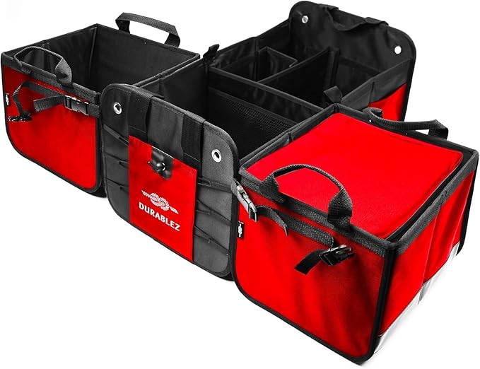 Insulated Cooler Bag for Car Trunk – Thermal Food & Drinks Carrier for Family Trips, Fits Modular Organizer Compartments – Red