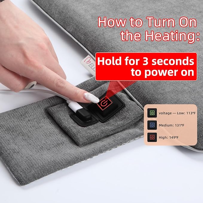 Melissa Portable Heated Seat Cushion with USB, 3 Heat Settings, Foldable Heating Chair Pad for Office, Home, Stadium, Outdoor, Camping, Wheelchair – Lightweight & Easy to Carry - 17x17x1.4 inch(Gray)