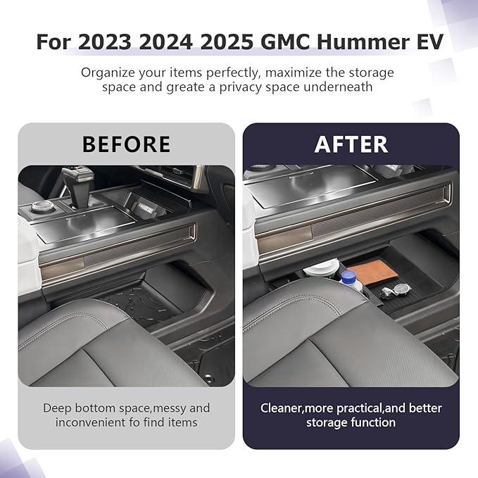 LUWU Lower Center Console Organizer Compatible with 2023 2024 2025 2026 GMC Hummer EV SUV Accessories 2025 2026 Hummer EV Pickup Armrest Console Organizer Armrest Lower Storage Tray