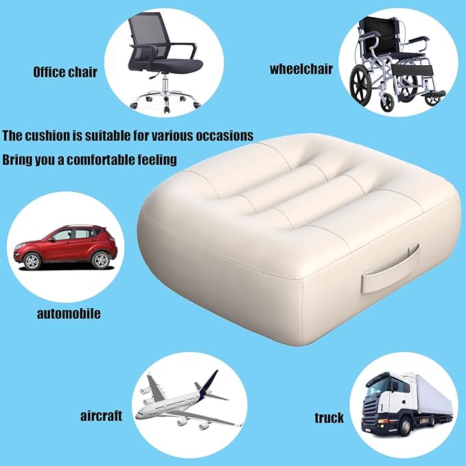 Adult Car Booster Seat Cushion/office chair cushion with Carry Handle Angle Lift Seat Cushion Imitation PU breathable fabric More comfortable and beautiful,for/car/office/wheelchair seat cushion/milky