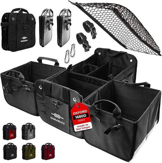 Trunk Organizer 4-Section XL Modular Car Storage System – Extra Large Cargo Organizer for Car Trunk, Foldable Multi-Compartment Auto Organizer, Heavy Duty 1680D Oxford – Black