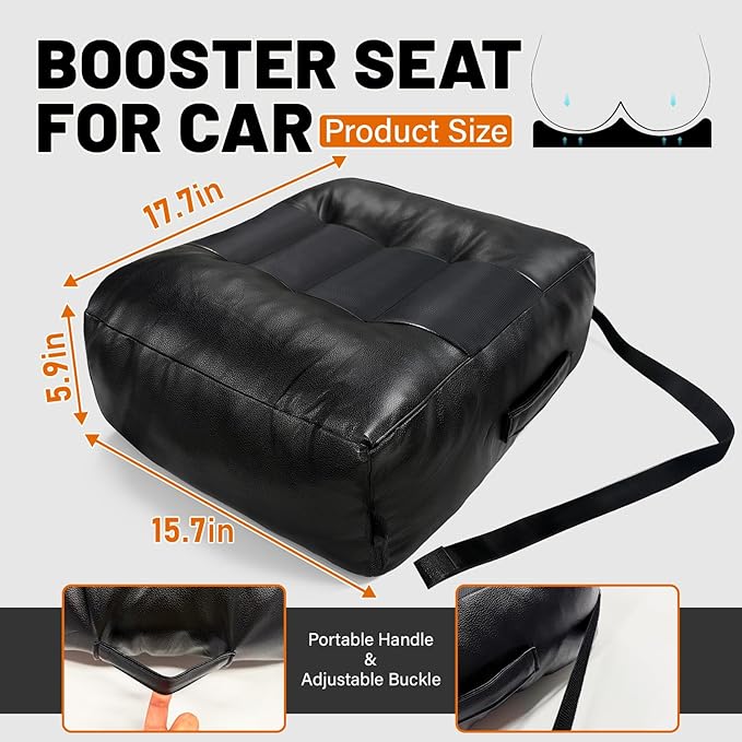 Adult Booster Car Seat Cushion for Office Chair & Driving 17.7"x15.7"x5.9" Thick Car Seat Cushion with Handle & Non-Slip Base Ergonomic Support Improved View