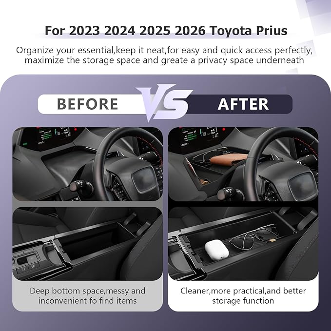 LUWU 2025 2026 Prius Accessories for 2023 2024 2025 2026 Toyota Prius LE/XLE/Limited/Nightshade Dashboard Storage Tray, Center Console Organizer Armrest Console Tray Storage Box Black 2-Pack