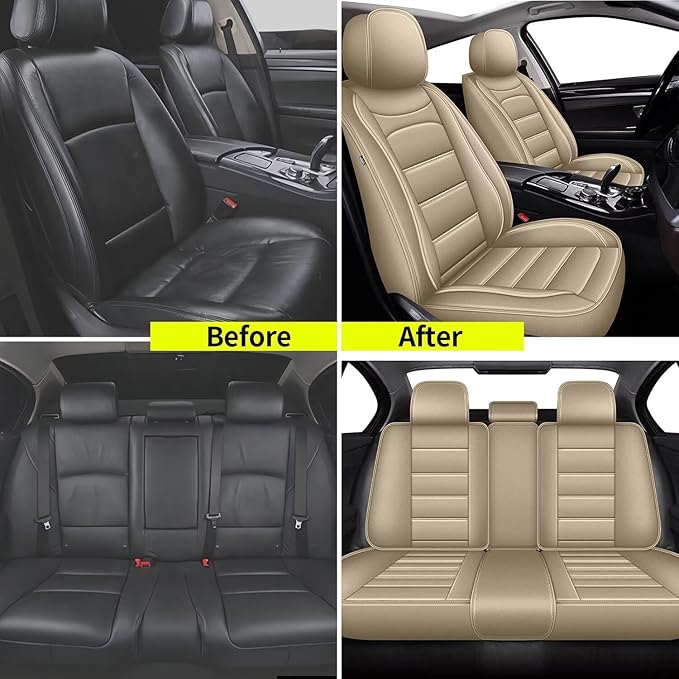 Full Set Car Seat Covers Fit for Subaru Crosstrek 2016-2026 : 5 Seat Auto Interior Accessories, Waterproof Faux Leather Vehical Car Seat Cushions Cover(Beige)