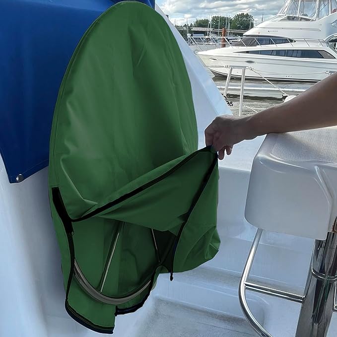 SavvyCraft Waterproof Boat Steering Wheel Covers, Heavy Duty Solution-Dyed 600D Fade-Resistant UV Protection Sailboat Yacht Marine Steering Wheel Protector Case, Vecro and Zipper Closure Green 48"