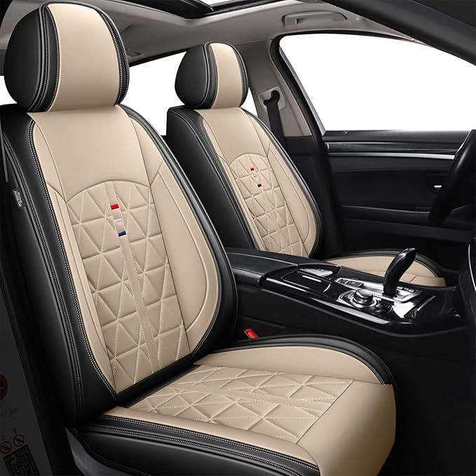Front Seat Covers Fit for Kia Soul 2010-2023 2024 2025 Seat Covers Waterproof Leather Automotive Seat Cushion with Airbag Compatible (2 Seats, Black & Beige)