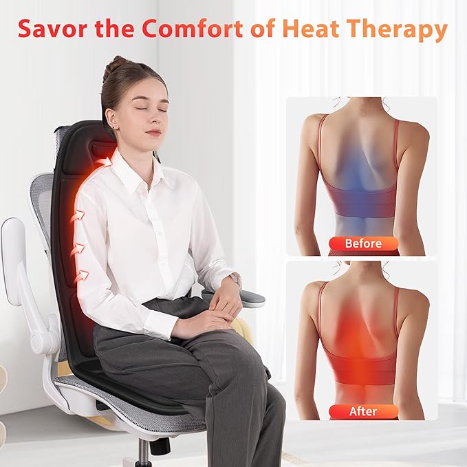 Back Massager with Heat, Massage Chair Pad with 5 Modes & 2 Heat Levels for Back & Thighs, Back Massage Pad for Office & Home Chairs, Gifts for Dad & Mom