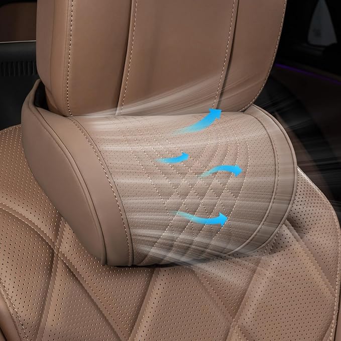Car Neck Pillow for Driving Memory Foam Headrest Nappa Leather Head Rest for Most Cars SUV Home Office Traveling