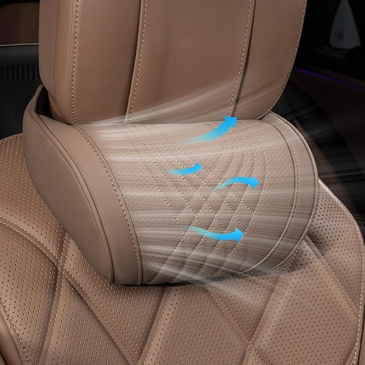 Car Neck Pillow for Driving Memory Foam Headrest Nappa Leather Head Rest for Most Cars SUV Home Office Traveling
