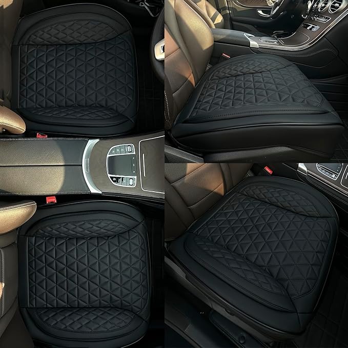 2 Pack Leather Front Car Seat Cover Bottom Only, Anti-Slip Padding Seat Cushion, Full Wrap Seat Protector with Storage Function Universal Fit for Most Cars, SUV, Pick-up Trucks (Black)