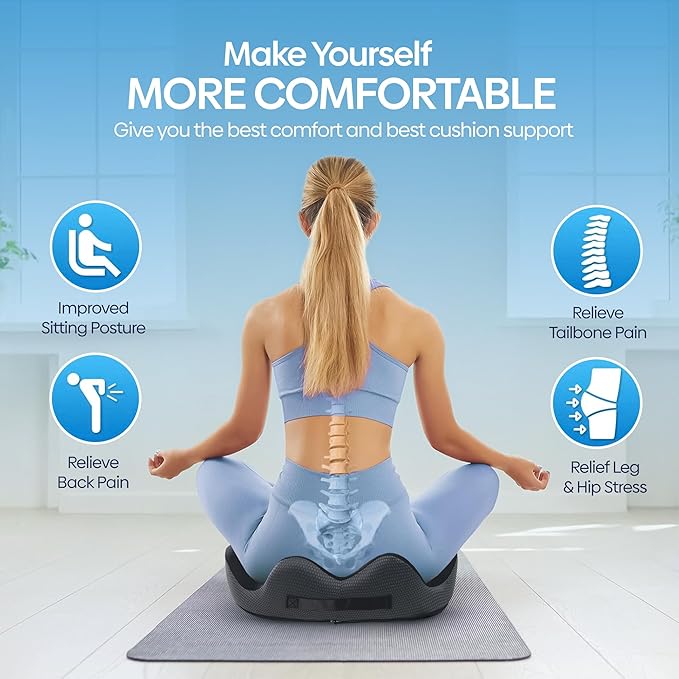 Gel Seat Cushion for Office Chair, Car, or Wheelchair — Orthopedic Memory Foam Pad with Cooling Gel for Tailbone, Sciatica, and Back Pain Relief