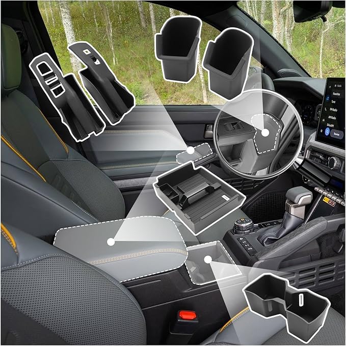 SXCY 4PCS for 2025 2026 Toyota 4Runner Accessories [Armrest Organizer + Front&Rear Cupholder + Door Side Tray] for 2025 2026 Toyota 4Runner Console Organizer 2025 6th Gen 4Runner Acccessories