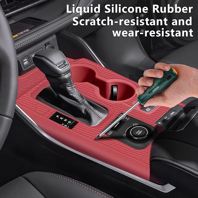 Temmis Center Console Silicone Organizer Wrap for Toyota Highlander 2022-2025 (Gasoline Version), Full-Wrap Center Consel Electrostatic adsorption Cover for Toyota Sienna-Red