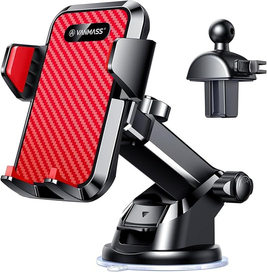 VANMASS 【2026 Strongest & Military-Grade Car Phone Mount 【Patent & Safety】 Ultimate Cell Phone Holder Best Handsfree Dash Windshield Vent for iPhone 17 Pro Max 16 15 Android & Truck Desk Mounts, Red