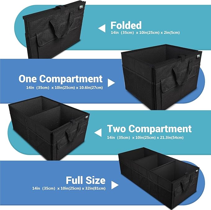MIU COLOR Trunk Organizer for Car, Car Organizer, Sturdy Trunk Organizer for SUV, Non-Slip Bottom, Storage Organizer for Sedans, Van, Jeep, Grocery, Large 3 Compartments, Ebony 32"×13"×10.6"