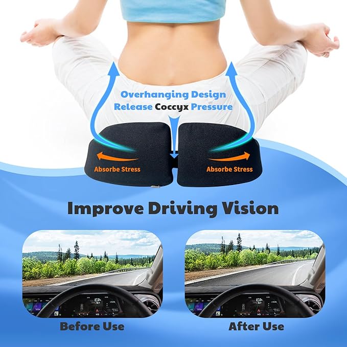 3D Gel & Memory Foam Car Seat Cushion for Driving - Breathable Honeycomb Gel & Support Orthopedic Coccyx,Tailbone,Sciatica & Back Pain Relief-Office Chairs,Wheelchair