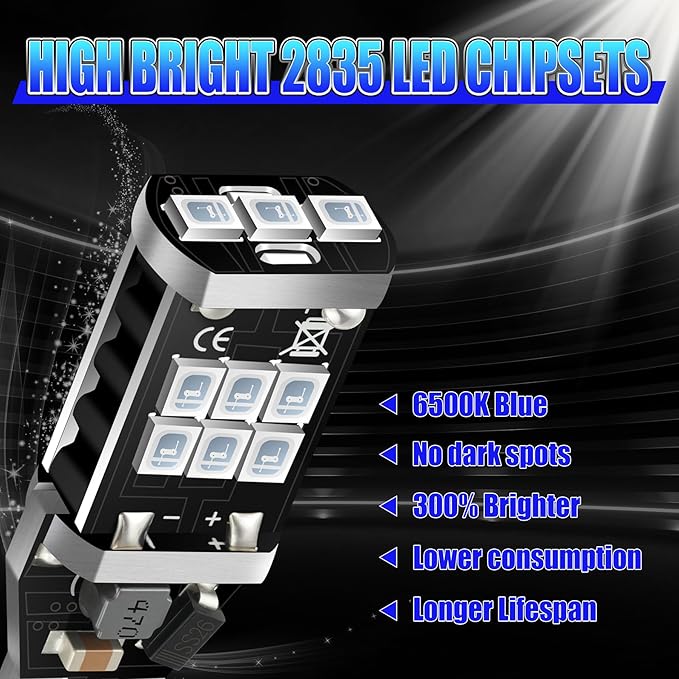 912 921 LED Bulb for Backup Reverse Lights, 2835 15-SMD Chipsets Error Free 300% Super Bright 906 922 W16W T15 LED Lights - (Pack of 2, Blue)