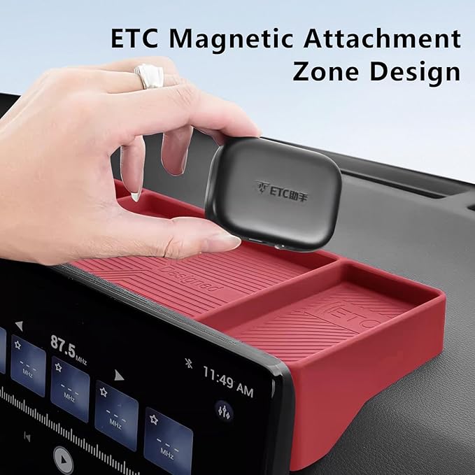 Temmis Dashboard Organizer for Toyota Highlander 2022-2026, Silicone Dash Board Tissue Holder Dash Storage Tray Container Box Behind Screen-Red