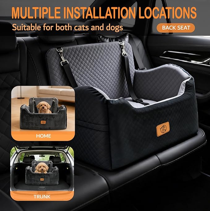 Thick High-Density Sponge Large Dog Car Seat, Comfortable Booster Seats for Large Dogs Under 65lbs,Travel Pet Beds in-Vehicle, Detachable and Washable Car Bed for Pets with 2 Adjustable Seatbelt