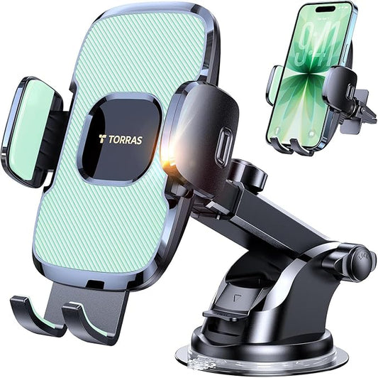 TORRAS 2026【Strongest Suction & Ultra-Durable】 Phone Holders for Your Car,【Patent & Safety Certs】 Car Phone Holder Mount Truck Stand for Dashboard Windshield Vent for iPhone 17 16 15 14 13, Sage