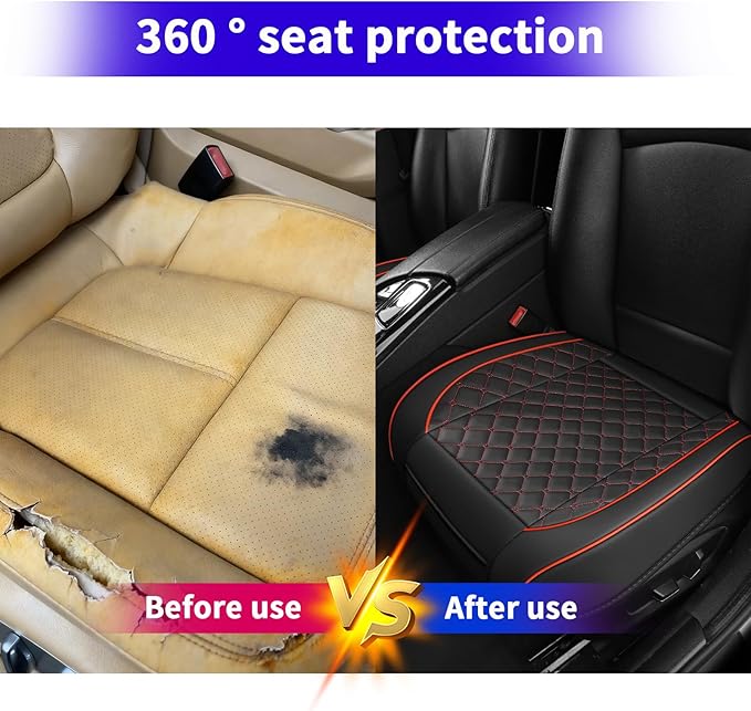 2pcs Car Seat Covers for Upgrade Leather,Car Seat Protector Water Proof Material,No Slip Soft,Side Wrapping,Bottom Seat Covers Universal for Most Automotive,Vans,Trucks,Suvs (Black-Red)