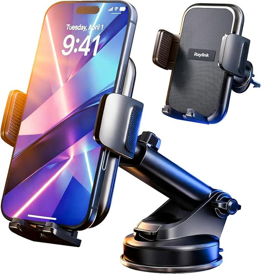 RayLink【122+LBS Strongest Suction & Military-Grade Ultimate Car Phone Holder【Patent & Safety Certs】 Cell Phone Mount Truck Stand for Dashboard Windshield Vent for iPhone 17 Pro Max 16 15 Samsung
