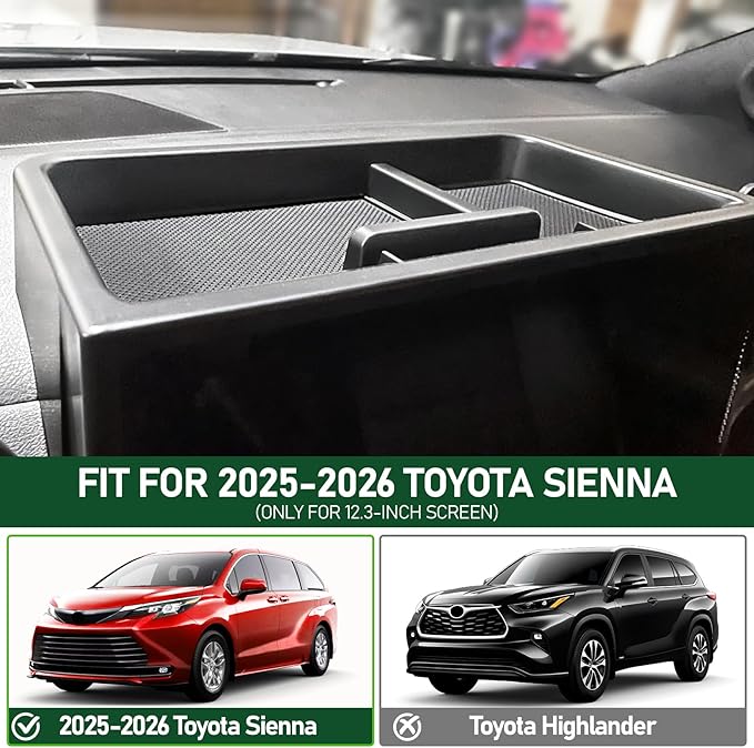 Dashboard Storage Tray for Toyota Sienna 2025,Behind Screen Dash Organizer for Sienna Accessories,12.3 Inch Screen Center Console Organizer Storage Tray(12.3 Inch Screen only)