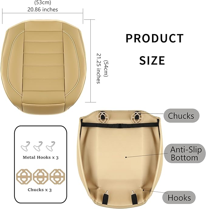 1 Pack Leather Front Car Seat Covers,Bottom Seat Covers for Cars,Driver Car Seat Cover,Luxury Seat Protectors,Waterproof,Full Wrap,for Most Vehicles,Sedan,Truck,SUV(Beige)