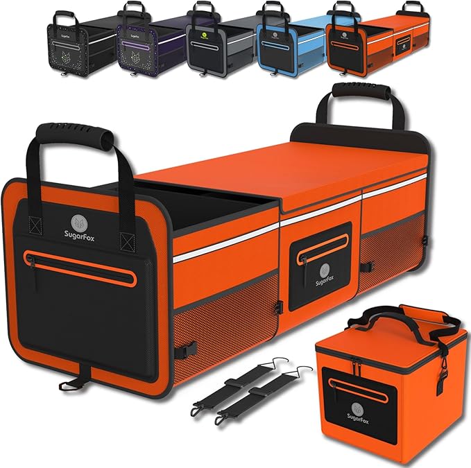 95L Car Trunk Organizer & Storage With 26L Ice Pack, Waterproof Foldable | Trunk Organizers for SUVs & Cars, Car Storage Organizer, Great Gift for Drivers (Orange-M004)