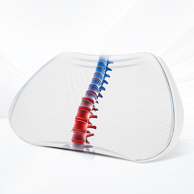 Lumbar Support Pillow for Car Seat, Office Chair Nappa Leather Memory Foam Lower Back Cushion for Back Pain Relief Improve Posture, Ergonomic Back Rest for Gaming Chair, Light Gray, 1PC