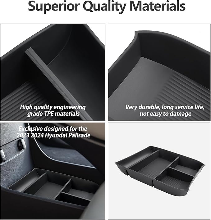 LUWU 2020-2025 Hyundai Palisade SE/SEL/XRT/Limited/Calligraphy Center Console Organizer Armrest Organizer Insert Tray with 4 Compartments, Non-Slip Mats, Black