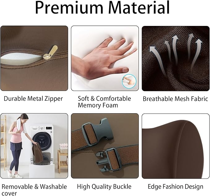 Neck Pillow for Car Neck Pillow for Driving, car headrest Pillow Head and Neck Rest Pillow for car headrest, Brown Neck Support Pillow for car Driving seat of Accessories with Memory Foam